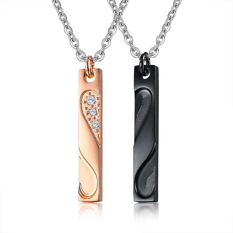 Сердце головоломка отпечаток пальца пара ожерелье из нержавеющей стали Стразы