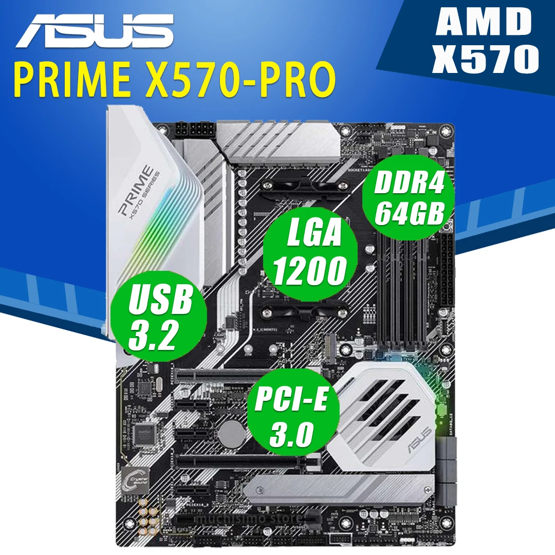 Günstig Buchse AM4 Asus PRIME X570-PRO Motherboard DDR4 128GB M.2 SATA3 RGB PCI-E 4,0 Desktop X570 Placa-Mãe AM4 Gaming ATX Verwendet