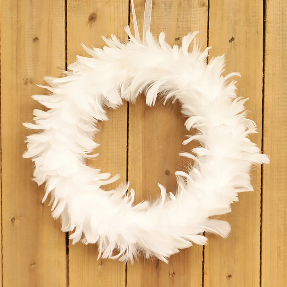 

Рождественский венок, гирлянда с белыми перьями, украшения для входной двери, реквизит для вечеринки, гирлянды, Осенний венок, художественн...