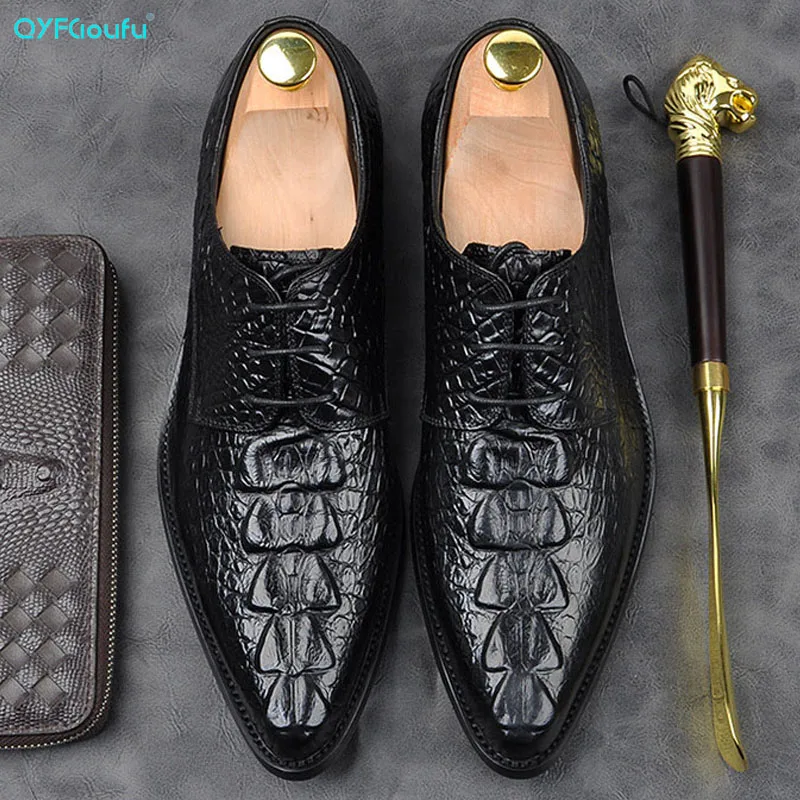 Туфли мужские классические из натуральной кожи с крокодиловым узором | Обувь