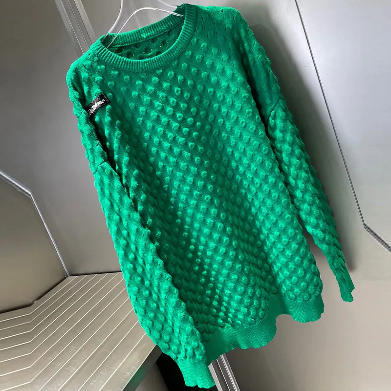 

Женский длинный вязаный свитер, Свободный дышащий пуловер с круглым вырезом, в уличном стиле, 2021