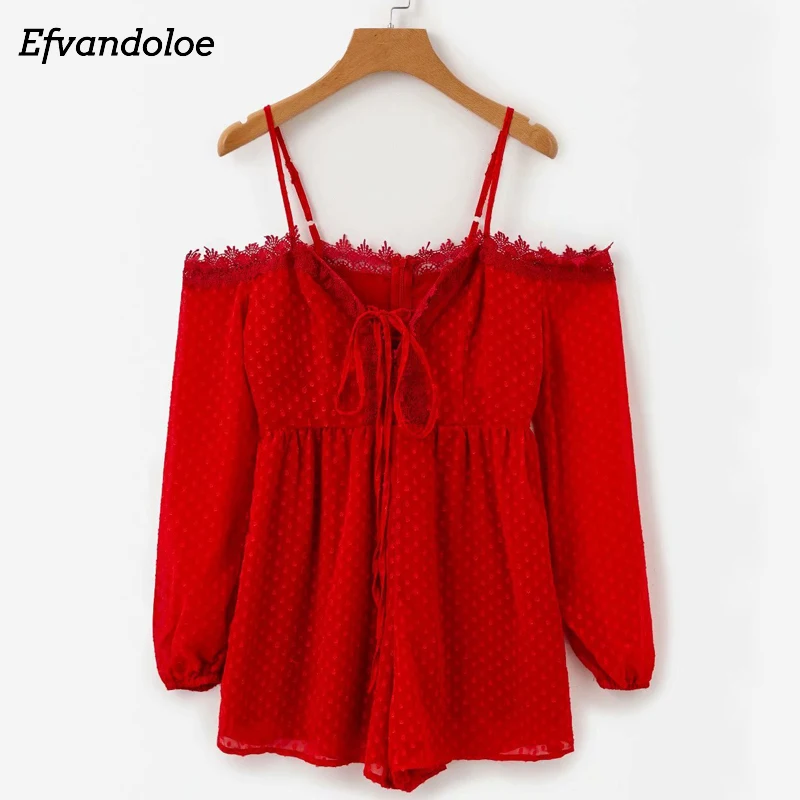Efvandoloe, женские комбинезоны, кружевные шифоновые Комбинезоны с бретельками, комбинезоны, комбишорт, с открытыми плечами, бандаж, сексуальный короткий комбинезон