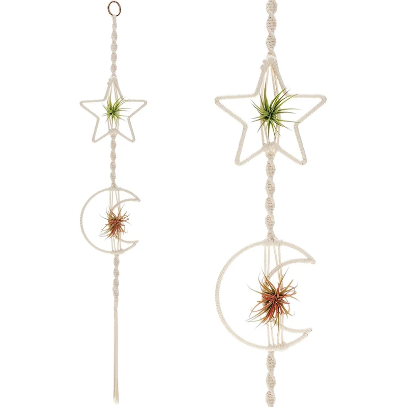 

Вешалка для воздушных растений, настенная вешалка ручной работы в виде звезды и Луны, плетеная веревка с крючком