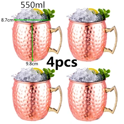 

1/ 4 Pieces 550ml 18 Ounces Moscow Mule Mug Stainless Steel Hammered Copper Plated Beer Cup Coffee Cup Bar Drinkware