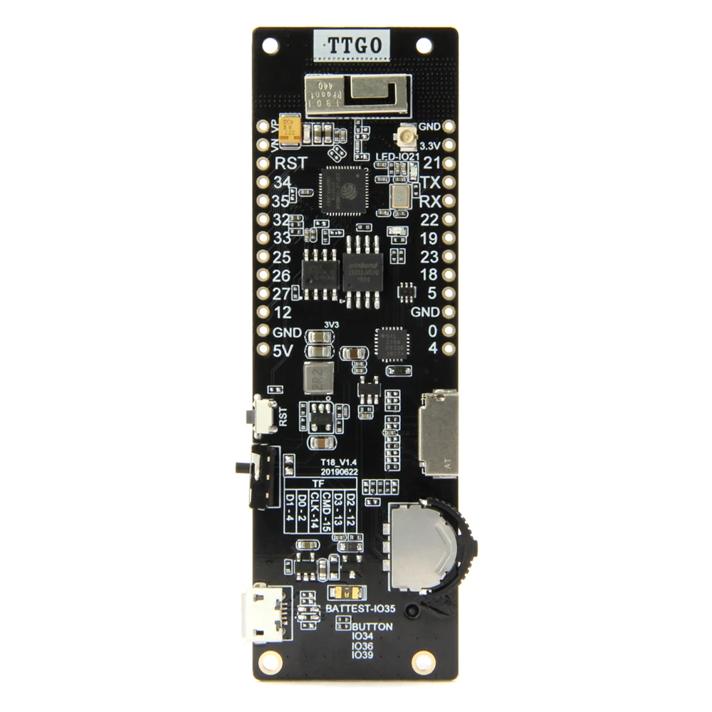 

LILYGO TTGO T-Cell WiFi & Bluetooth Module 18650 Battery Holder Seat 2A Fuse ESP32 4 MB SPI Flash 4 MB Psram Micropython