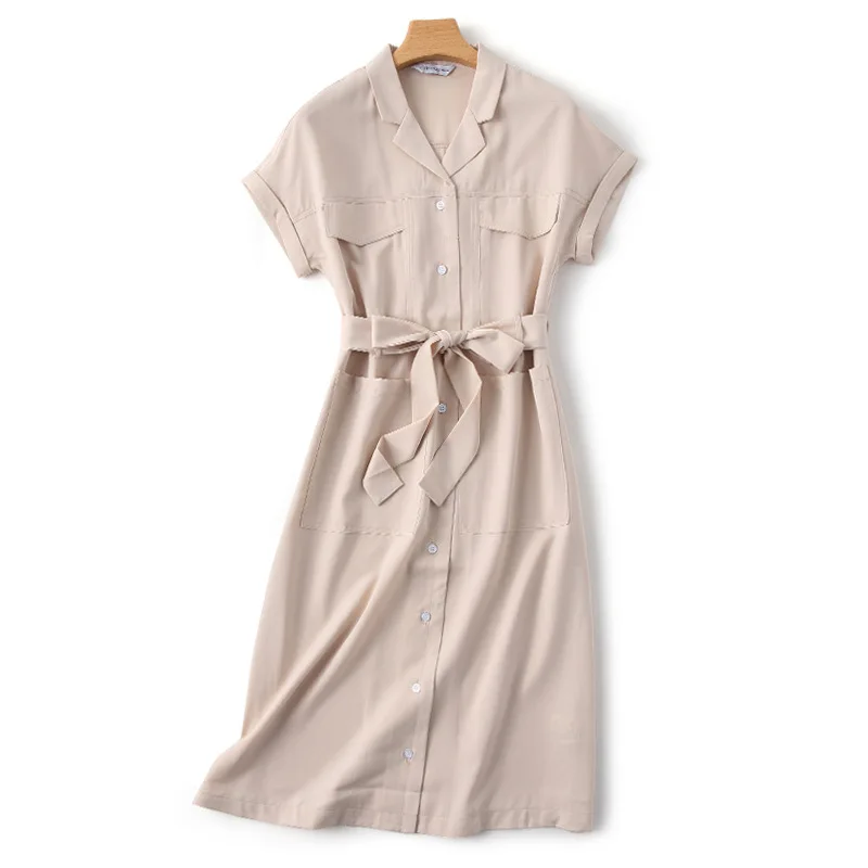 

2020 Korean Elegant Dress New Women One-piece Lace Up Retro Slim Midi Dresses Short Sleeve Notched Fashion Vestidos