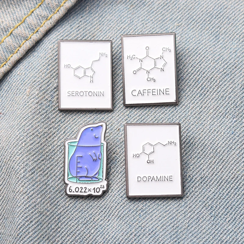 

Creative Chemistry Equation Enamel Pins New Chemical Molecular Brooches Lapel Pins Backpack Badge Cartoon Jewelry Gift Wholesale