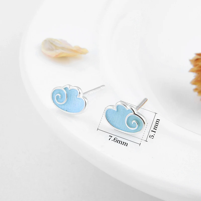 High Quality 925 Sterling Silver Blue clouds Small studs Earrings Fashion women Girl Gift Enamel accessories Jewelry | Украшения и