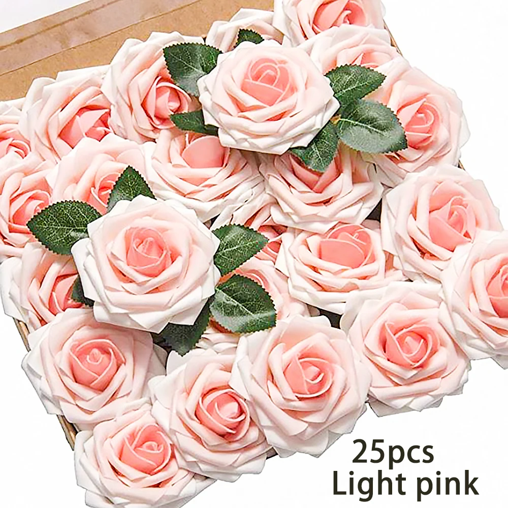 

25pcs/box Artificial Flowers Head Real Touch Roses Realistic Fake Roses DIY Scrapbooking Craft Wedding Party Bouquets Home Decor