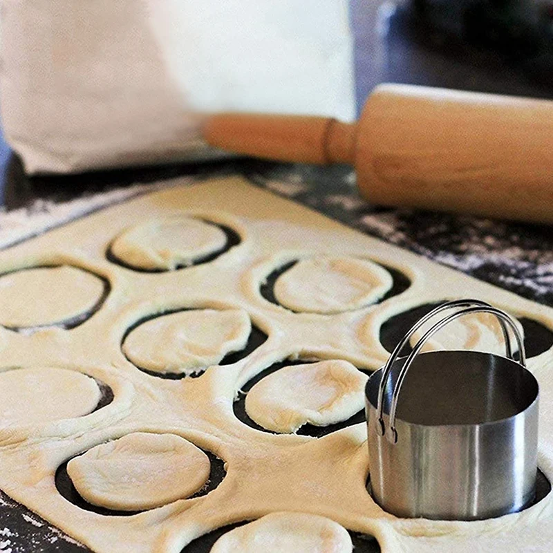 

10 Pack Cookie Cutters,Stainless Steel Round & Square Biscuit Pastry Cutter with Handle,for DIY Donut Fondant Sugar Cake