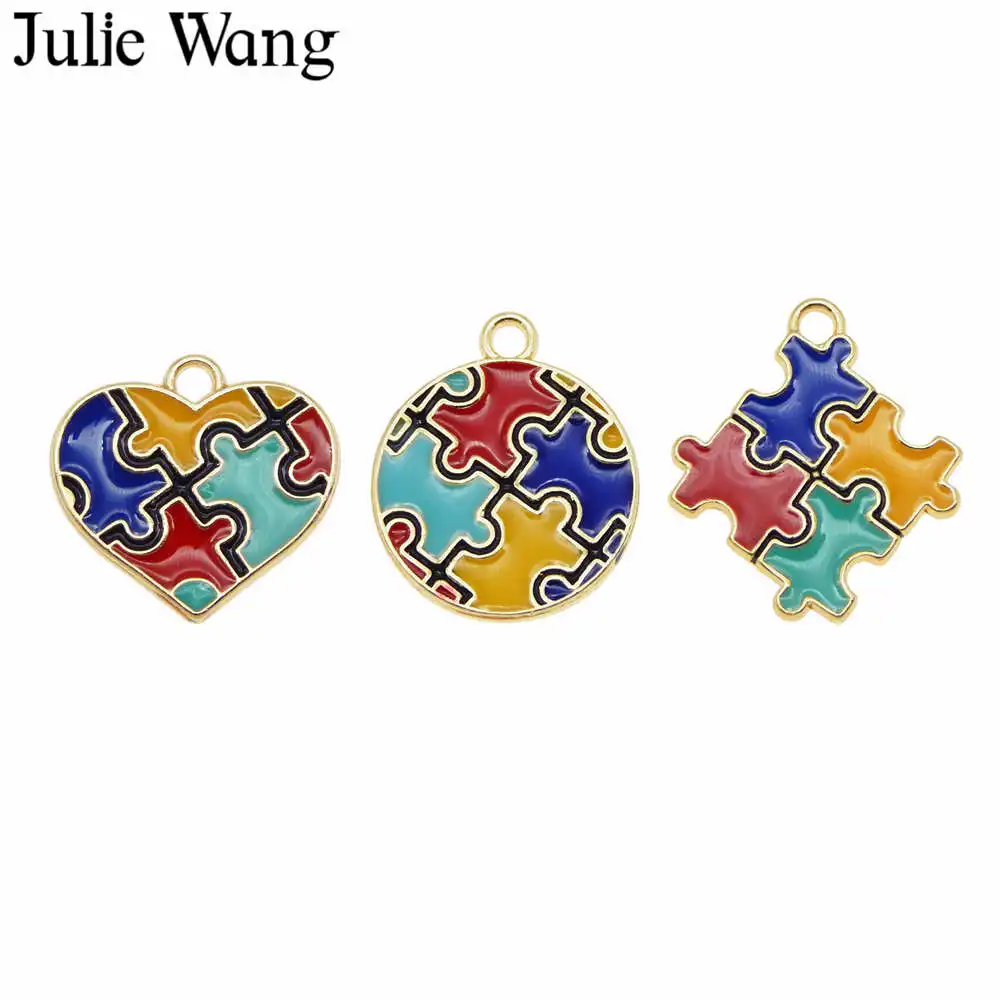 Julie Wang 3 шт. эмаль аутизация понимание головоломки подвески золотой тон ожерелье