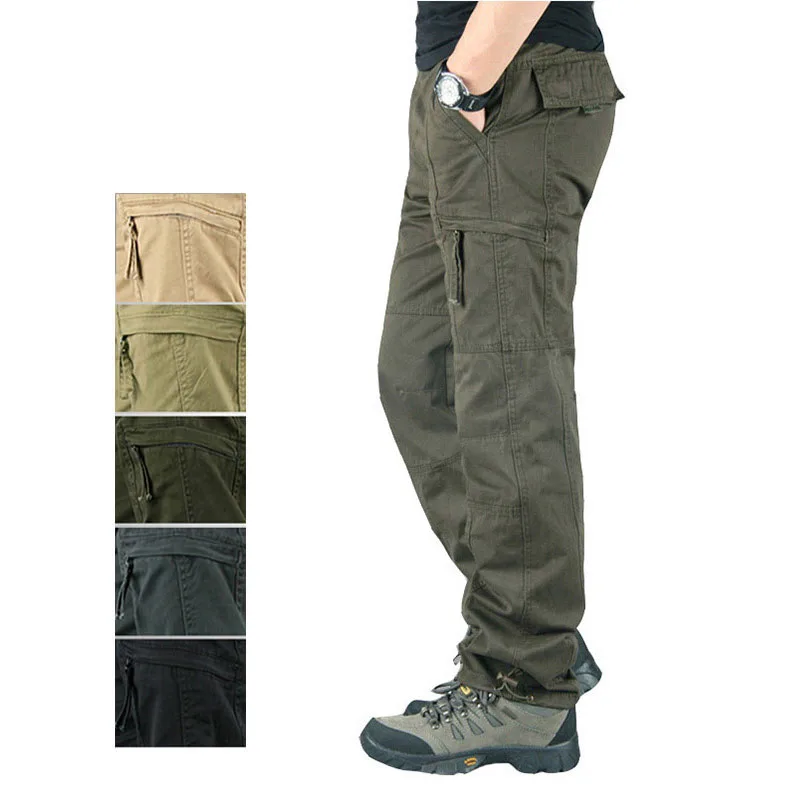 

Military Tactical Pants Men Zipper Multi Pockets Casual Cargo Trousers Streetwear Straight Climbing Plus Size Mens Cargo Pants