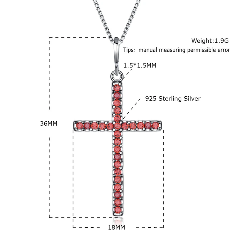 

Real 925 Sterling Silver Necklaces For Women Created Gemstone Ruby Cross Pendant Necklaces With Chain Classic Fine Jewelry