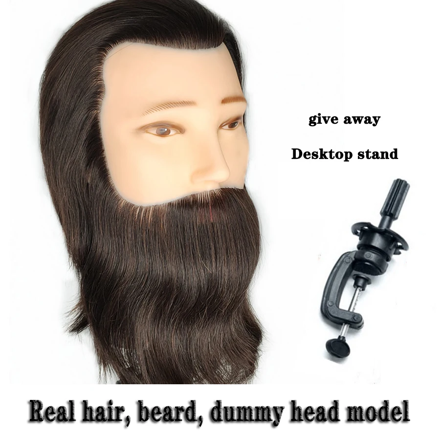 

Full real hair dummy head model with beard hairdressing head model mannequin doll head naturally does not lose hair head model
