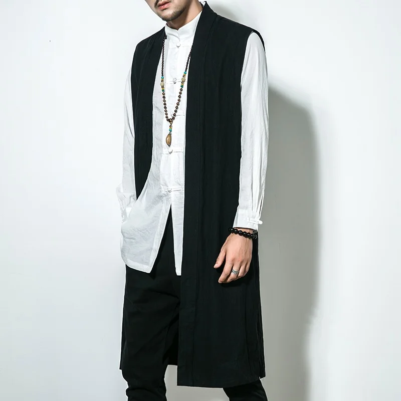 Мужской жилет длинный Тренч куртка без рукавов хлопковый мужской винтажная