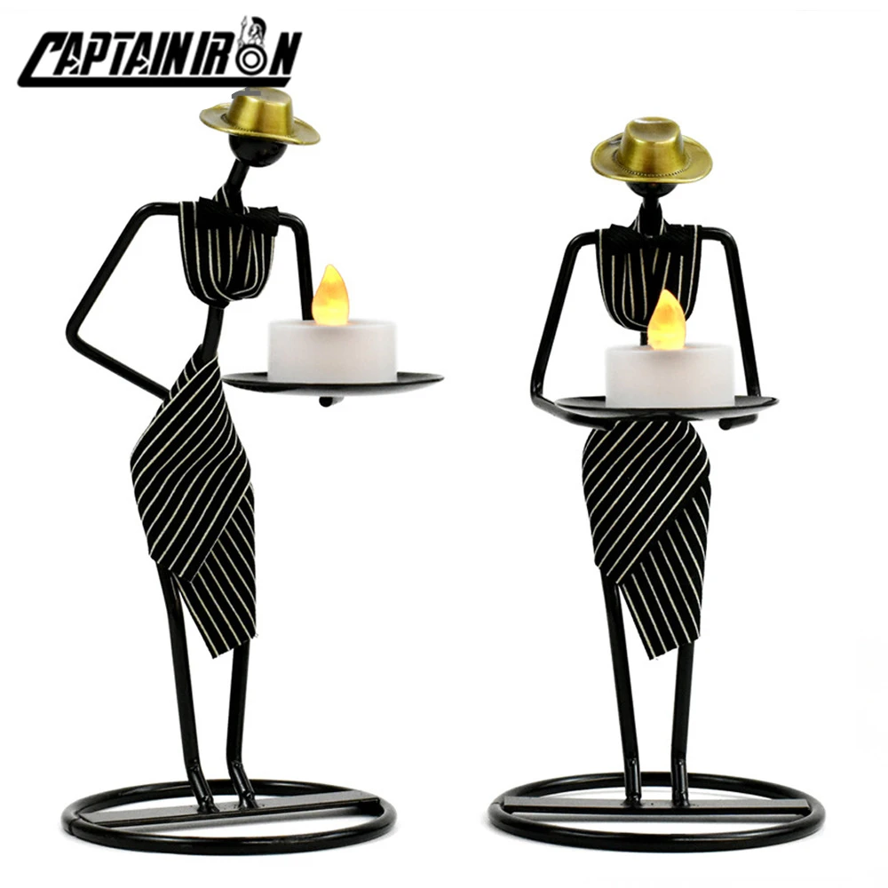 

CAPTAINIRON Western Etiquette Waitress Candle Holder With LED Candle Iron Crafts Waiter Candle Stand Candlestick for Home Decor