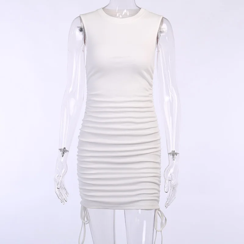 

WJFZQM Women Ruched Dress Elegant Party Dress Sleeveless Sexy Sundress Women Summer Bandage Ladies Mini Vestido Bodycon Dresses