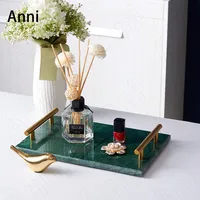 Natural Marble Trays Decorative Nordic Modern Golden Handle Jewelry Cosmetic Storage Display Tray Dinner Dessert Food Plates