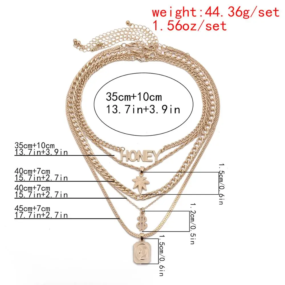 

Lacteo 5pcs/set Vintage Dollar Leaves Letter Virgin Mary Coin 4Pendant Necklace Retro Multi Layered Mteal Chain Choker Necklace