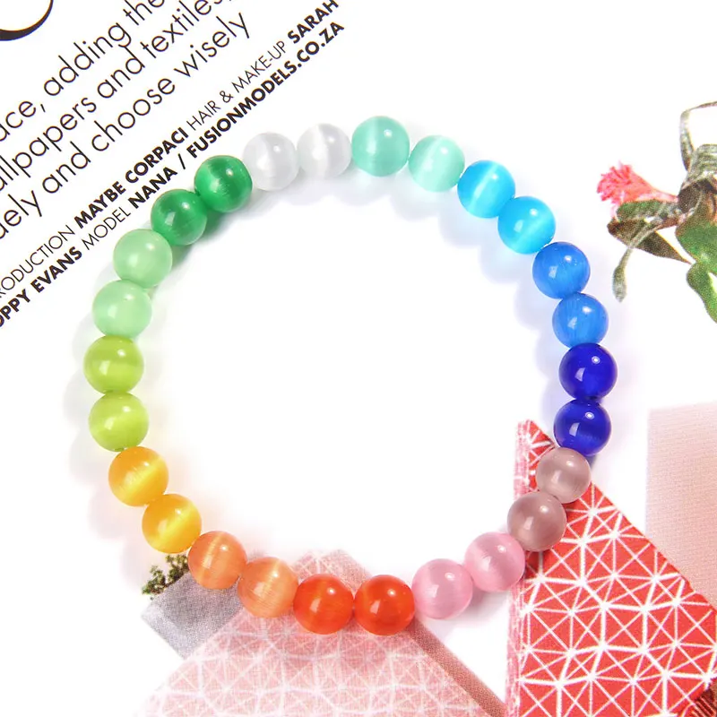

Women Bracelets Chakra Shiny Polished 8 mm Cat Eye Stone Beads Bangle Men Fashion Elastic Pulsera Couple Gift Handmade Bracelet