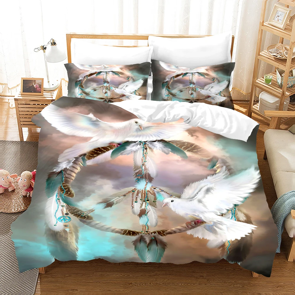 Романтический серый Ловец снов с перьями наборы 3d пододеяльником и покрывалом