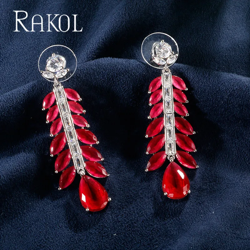 Женские серьги капли с кубическим цирконием RAKOL вечерние свадебные ювелирные