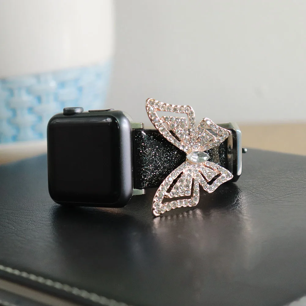 MS Сияющий бриллиант ремешок с бабочками для наручных часов Apple watch 42 мм 38 Версия 44