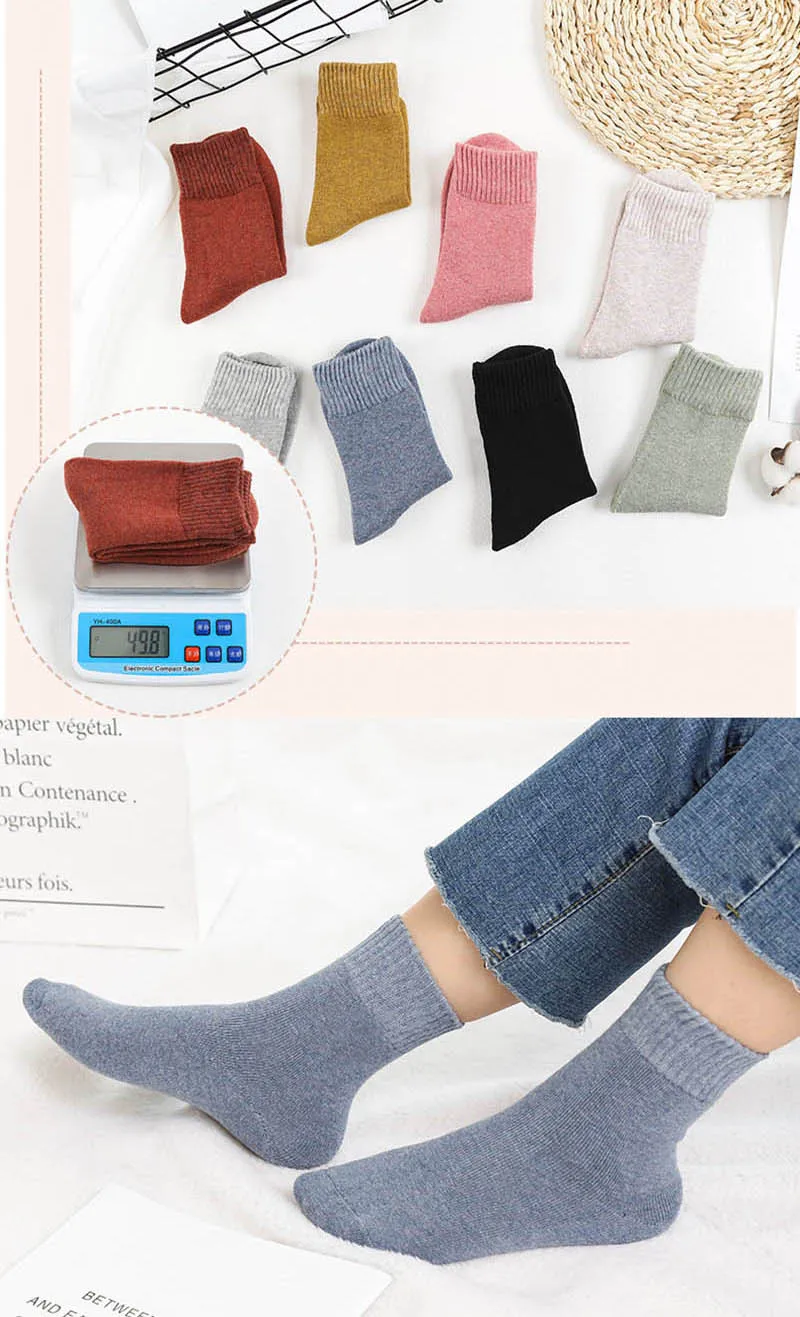 LKWDer 3 Pairs Winter Warm Socks For Women Solid Color Thick Wool Rabbit Hair Socks Snow Against Cold Warm Cotton Sock Sox Meias