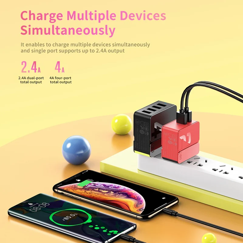 ROCK 5 V/4A USB зарядное устройство Универсальное для мобильного телефона 4 настенное