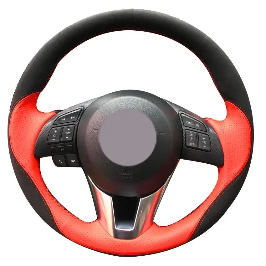 

DIY Нескользящая прочная черная замша красный кожаный чехол рулевого колеса автомобиля для Mazda 3 Axela Mazda 6 Atenza Mazda 2 CX-3 CX-5