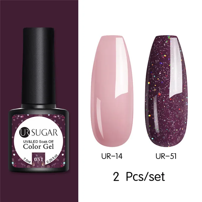 New 2pcs 8 Ur Sugar 2/4 шт. Розовый Блестящий Гель-лак для ногтей замочить от УФ-светодиодный длительный гель лак для ногтей Лаки маникюрный лак набор украшений - Цвет: New 2pcs 8