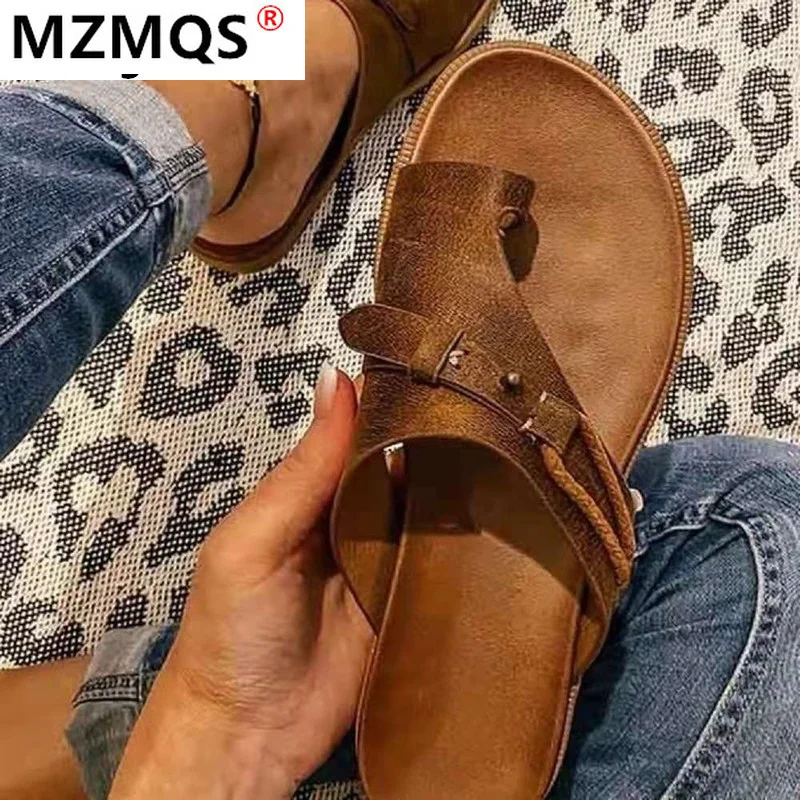 

2021 Summer New Women's Slippers Retro Pinch Flip Flops Flat Casual Non-Slip Women Beach Sandals Fashion Comfortable Women Shoes