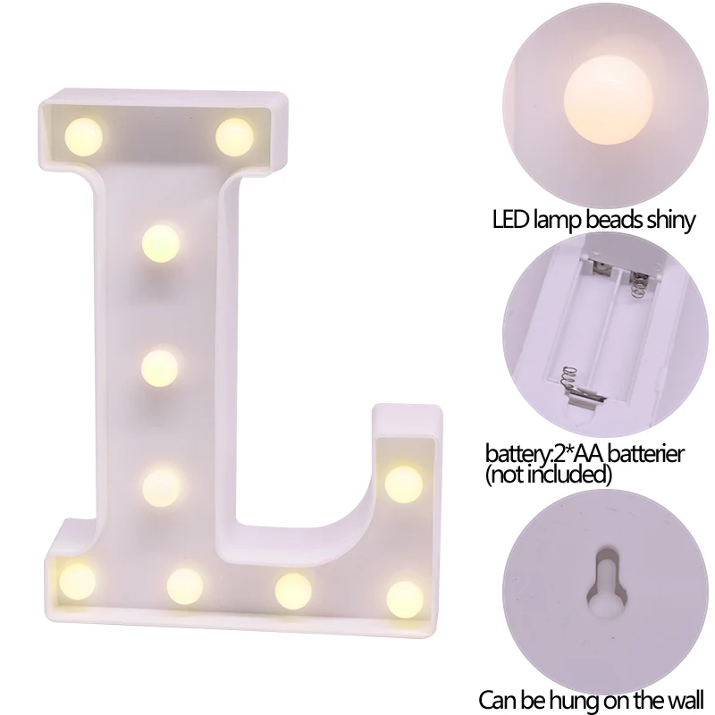 

26 English Letter LED Night Light Number Modeling Marquee Sign Alphabet 3D Wall Hanging Decor Lights For Wedding Birthday Gifts