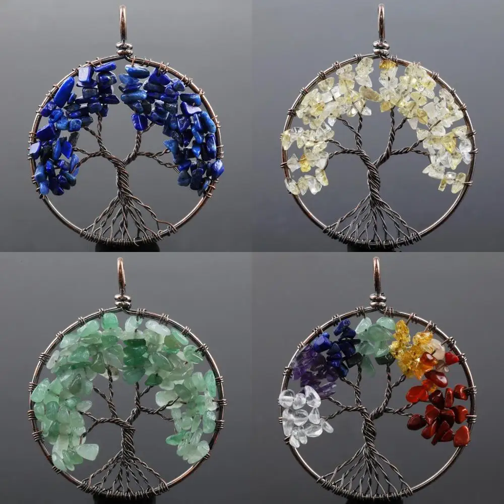 SUNYIK медная проволока обернутая деревом жизни подвеска из камня для ожерелья