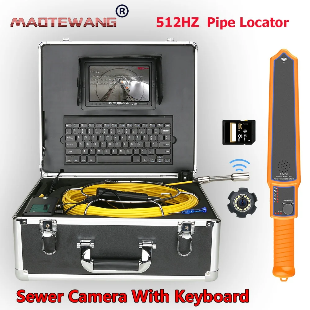 

512HZ Pipe Locator 20M Sewer Pipe Inspection Video Camera with keyboard 22mm DVR IP68 Pipeline Industrial Endoscope 7" Monitor