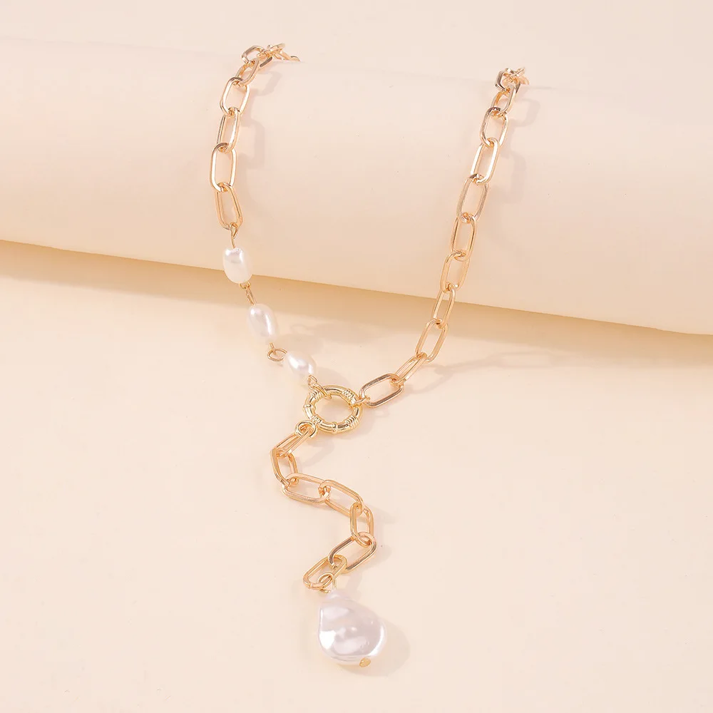 

Fashion InsStyle Imitation Pearl Tassel Necklace Retro Temperament chainSplicing Pearl Clavicle Chain N8316