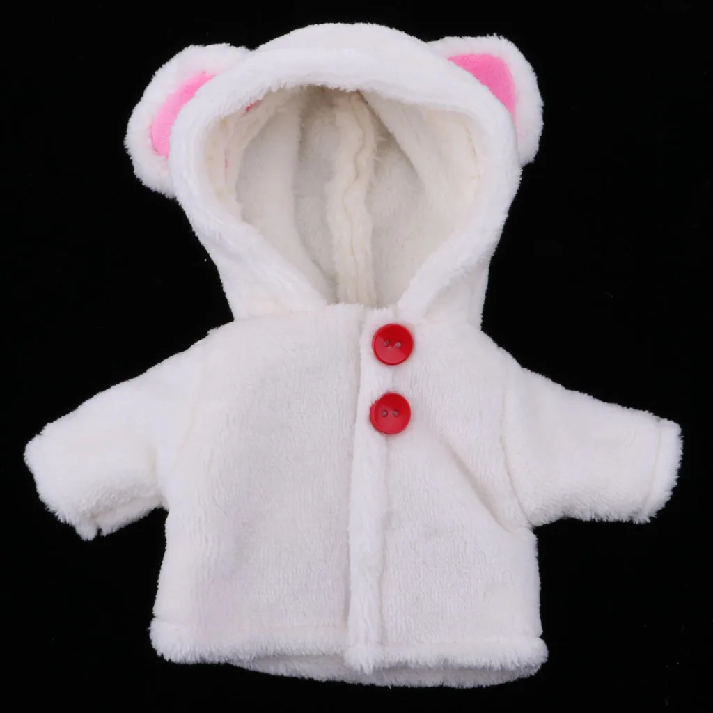 Зимнее плюшевое пальто ручной работы с ушной шапкой для кукол Mellchan 25 см белые