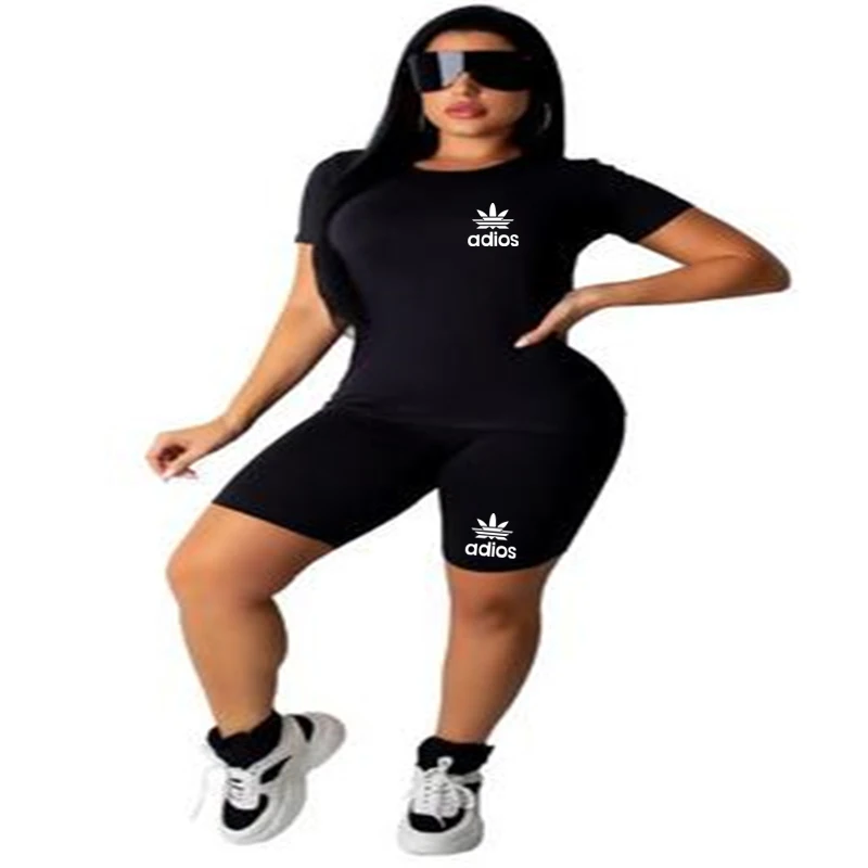 

Two Pieces Sets Women Tracksuits Sportswear Short Sleeve Tops + Jogger Shorts Pants Suits Female Matching Set Fitness Outfit 5xl