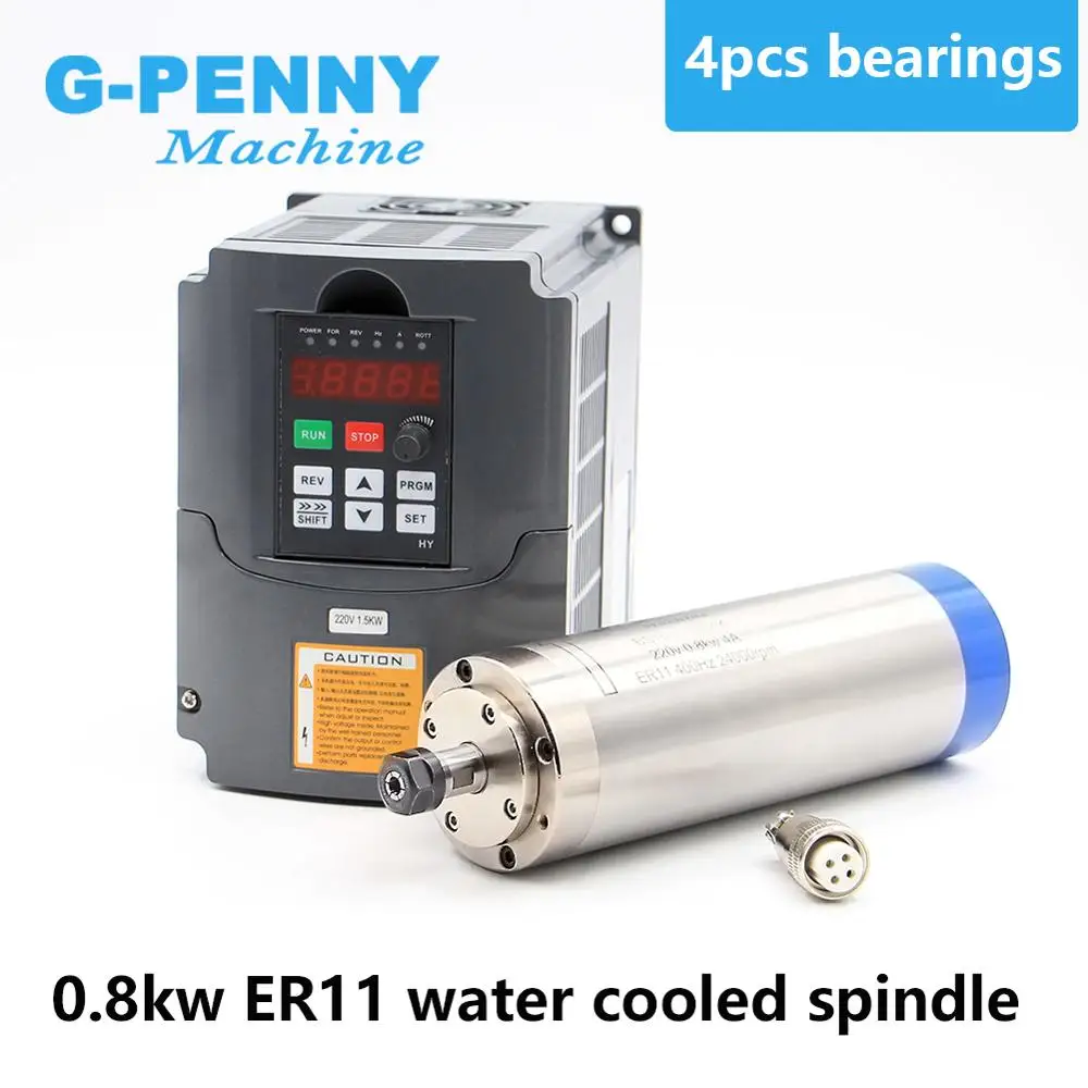 220V 800W ER11 с водяным охлаждением шпинделя двигатель с водяным охлаждением и 1.5kw VFD инвертор частотно-регулируемый привод чпу контроль скорости вращения шпинделя