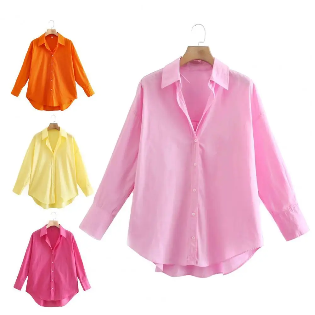 2021 New Fashion Comfortable Skin-friendly Single Breasted Women Shirt for Daily Life Women Blouses Simply Candy Color