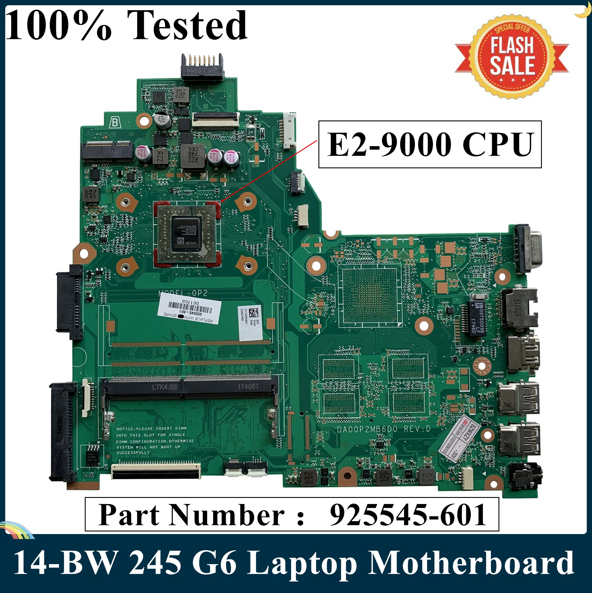 Соп для HP 14 BW 245 G6 материнская плата ноутбука DA00P2MB6D1 925545 601 001 аккумулятор большой
