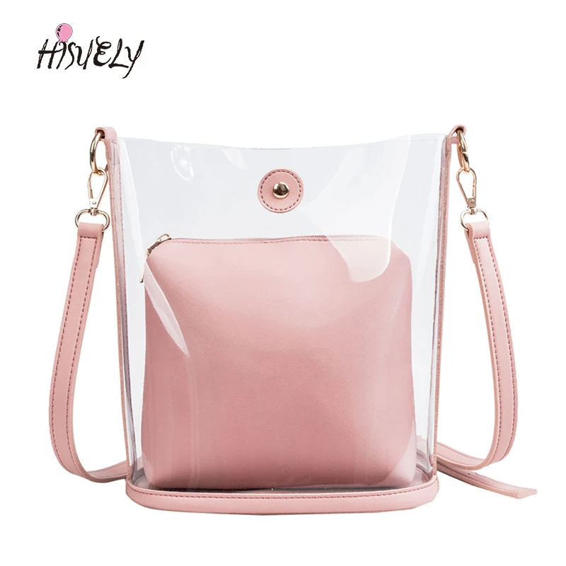 

2PCS Composite Bag 2022 HOT Sale Women Transparent Bag Clear PVC Jelly Handbag Laser Shoulder Bags Female Lady Sac Korean