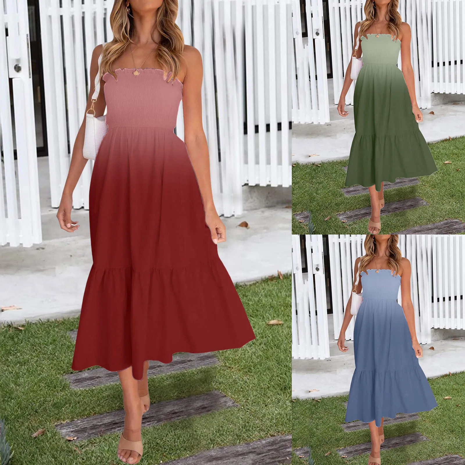 

One-shoulder Dress Robe Femme Ete 2021 Etegante Ladies Solid Color Bohemian Style Casual Casual Tube Top Tie Dye Printed Dress#G