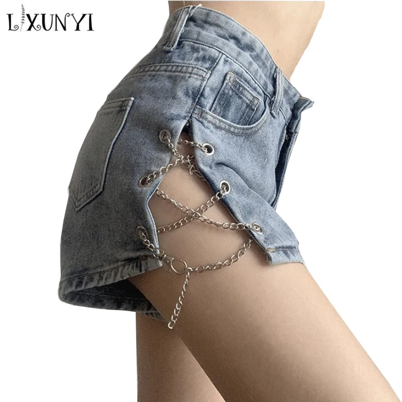 

Женские джинсовые шорты LXUNYI, летние модные пикантные джинсовые шорты с высокой талией и разрезом, лето 2021