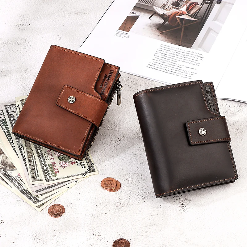 

New Business Men's Wallet Short Crazy Horse Leather Male Coin Purse Casual Multi-function Card Holders Bag Hasp Quality Purse