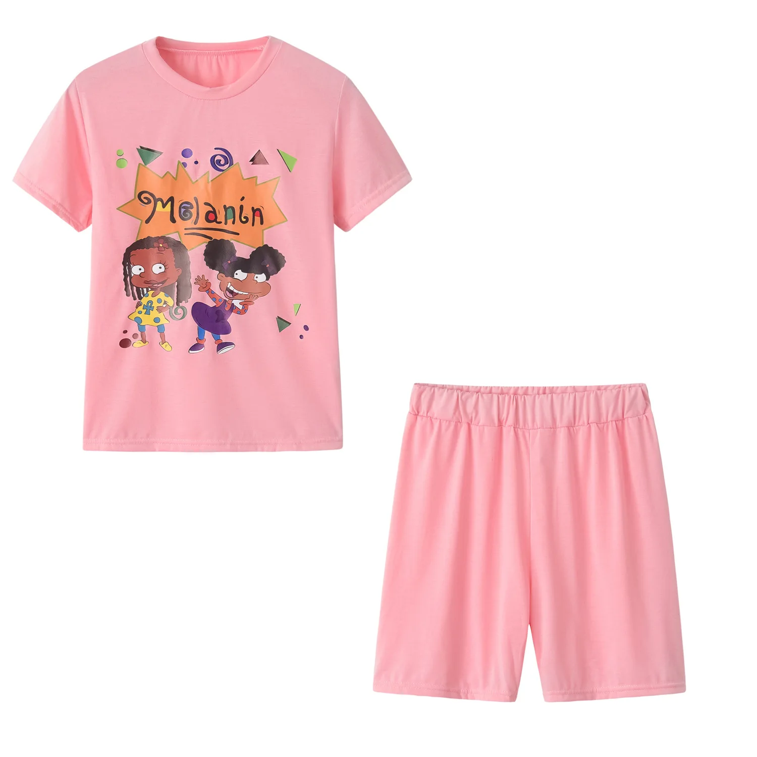 Fitness Biker Shorts Set Lounge Tracksuit Women Summer Clothes T Shirt Two Piece Cartoon Print Jogging Femme 2020 |