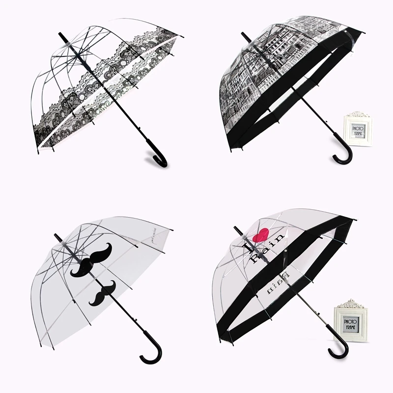 

Transparent Little Beard Long Handle Umbrella Super Light Cartoon Lace Apollo Umbrella 3D 8 Bone Semi-Automatic Umbrellas