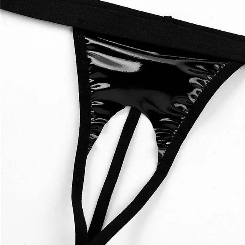 Женский комплект нижнего белья из искусственной кожи бюстгальтер с лямкой на шее