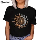 Женская свободная футболка с принтом Live By The Sun, черная футболка с принтом Love By The Moon, летний топ в стиле харадзюке 90-х Y2K, Прямая поставка