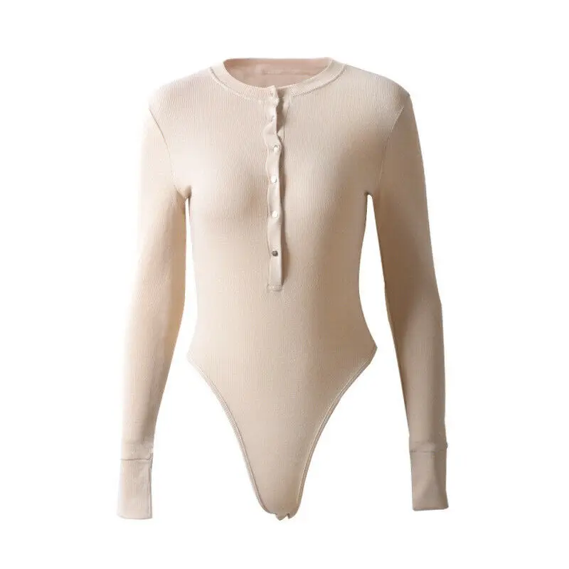 

Brand New Women Long Sleeve Sheath Bodysuit Button Solid Leotard Bodycon Jumpsuit Ladies Sexy Slim Fit Tops Bodysuits